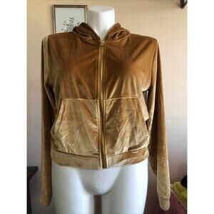 Fabletics Velour Full Zip Hoodie Jacket Gold Tan Lounge Athleisure Large